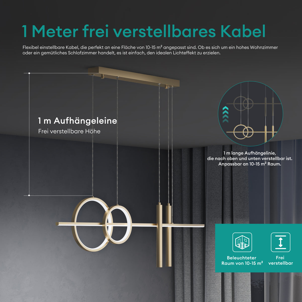 glasvilla Pendelleuchte 100cm LED Hängelampe Linear design 3000K/4200K/6000K Verstellbares Kabel 30W Hängeleuchte Alivetta2256