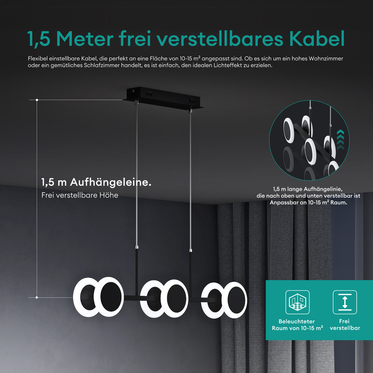 glasvilla Lampadario a Sospensione con Cavo Regolabile Lampada da Soffitto a Sospensione LED Dimmerabile con Telecomando per Sala da Pranzo, Camera da Letto e Soggiorno