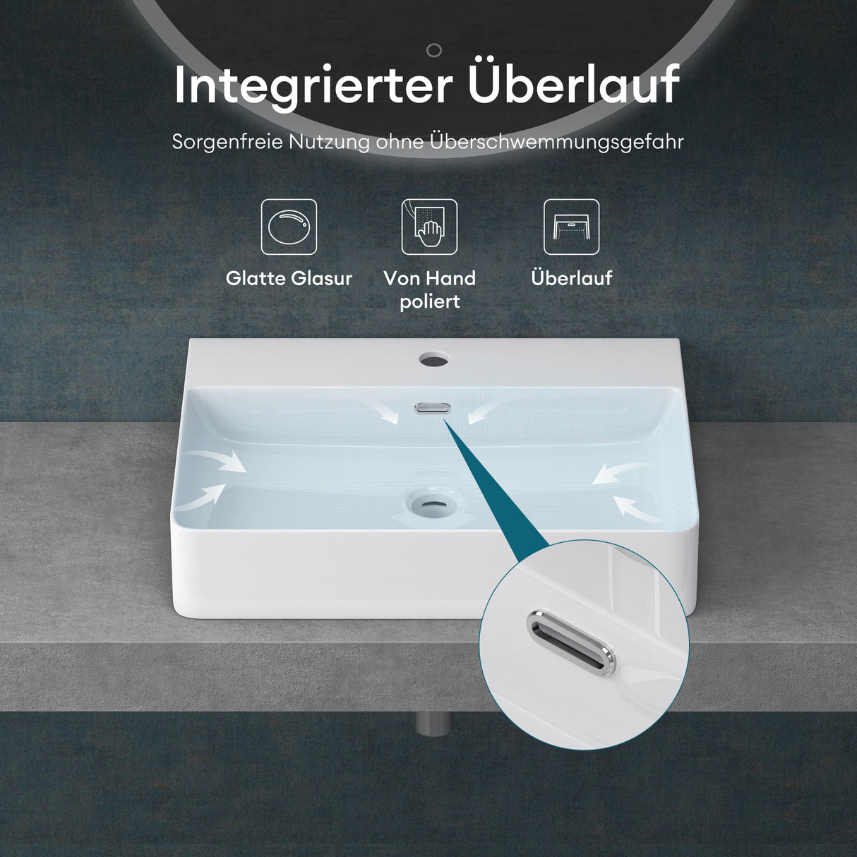 glasvilla Lavabo da Appoggio in Ceramica Lavabo Bagno Sospeso Lavandino Bagno con Nano Rivestimenti Meissen201