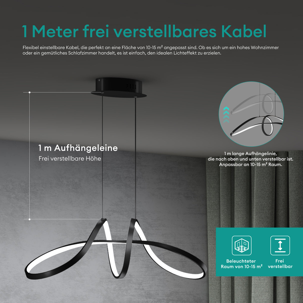 glasvilla Pendelleuchte LED Hängelampe Verstellbares Kabel Hängeleuchte für Esszimmer Wohnzimmer Schlafzimmer