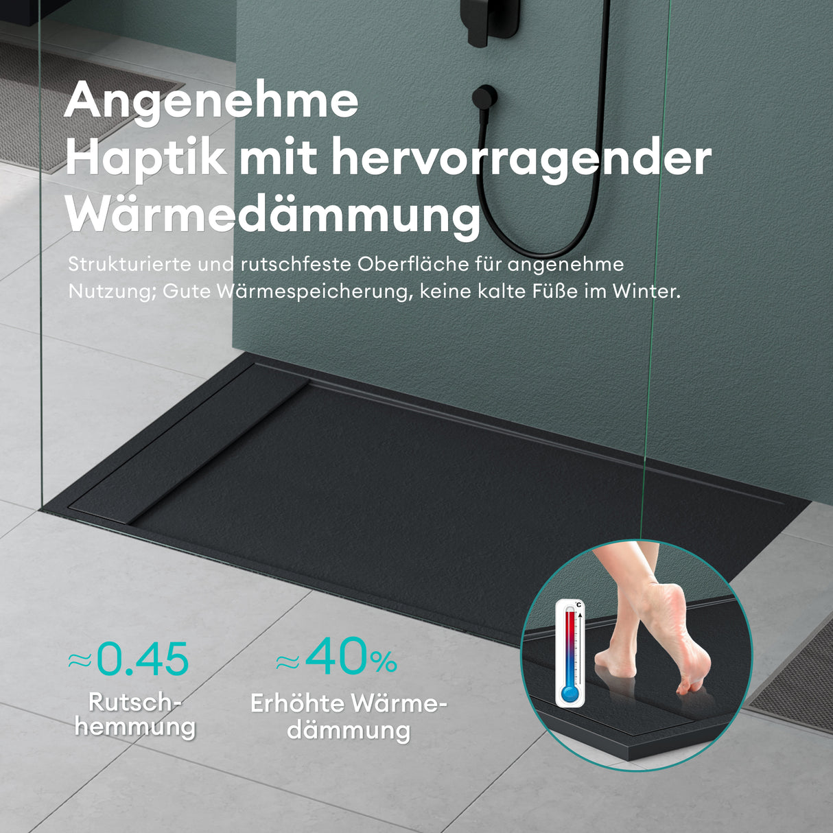 glasvilla Piatto Doccia in Pietra Artificiale, Piatto Doccia con Attacco DIN, Altezza 3CM, Geoma10