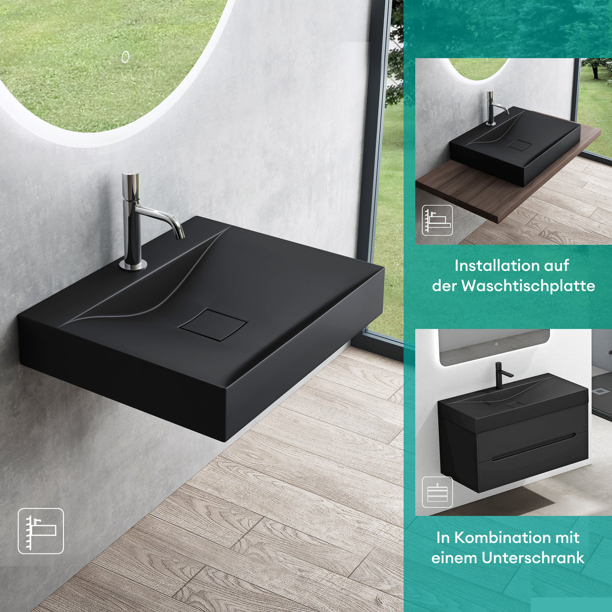 glasvilla Lavabo da Appoggio da Marmo fuso Lavabo Bagno Sospeso Lavandino Bagno Rettangolare Colossum810