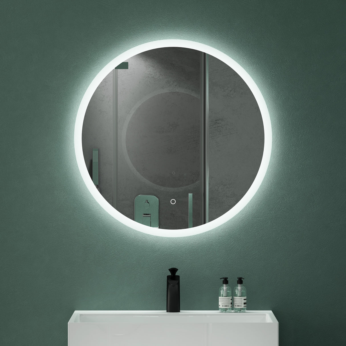 glasvilla Miroir Mural de Salle de Bain Miroir Lumineux Rond à LED Miroir de Salle de Bain à LED avec Interrupteur Tactile Couche Antibuée LED-Spiegel 05