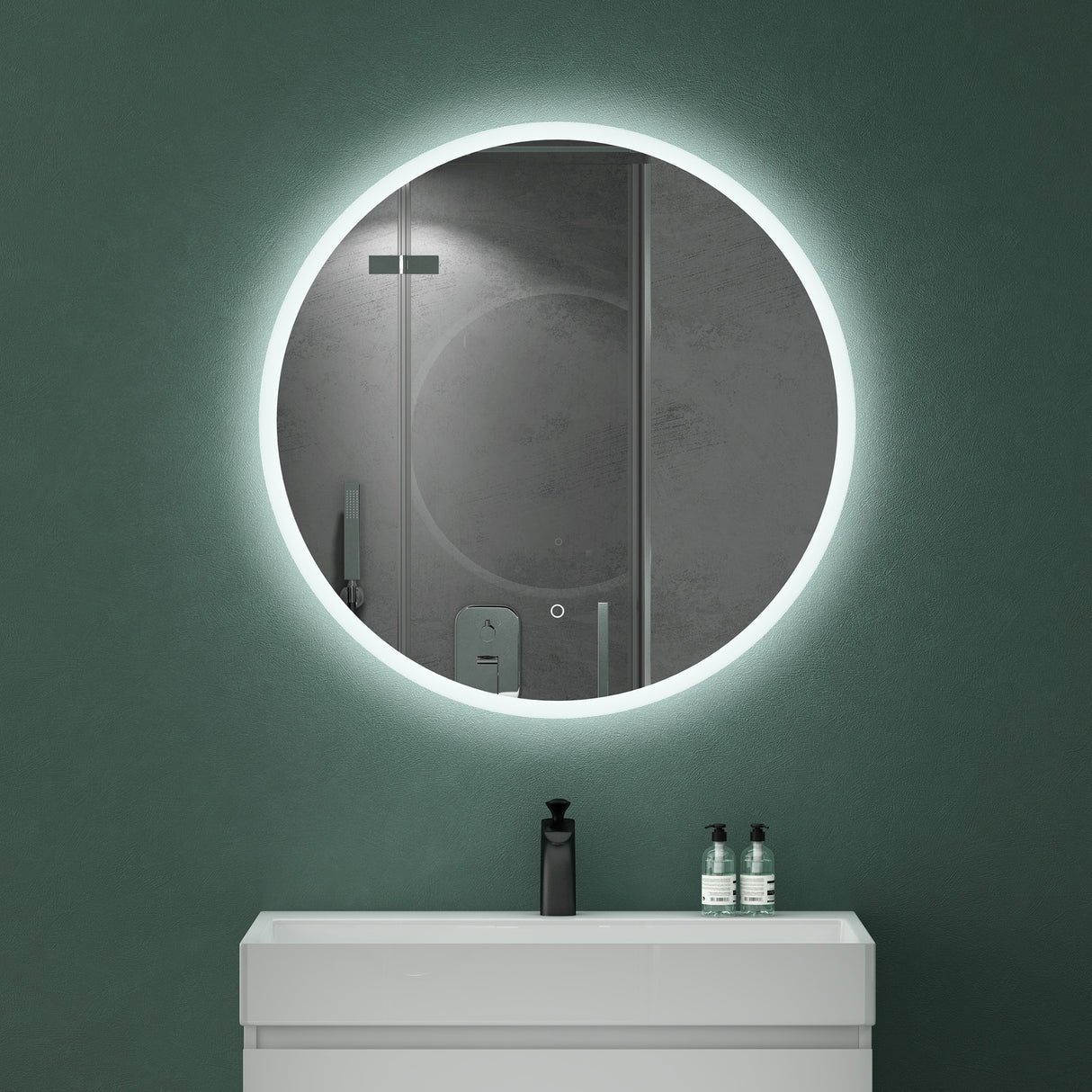 glasvilla Miroir Mural de Salle de Bain Miroir Lumineux Rond à LED Miroir de Salle de Bain à LED avec Interrupteur Tactile Couche Antibuée LED-Spiegel 05