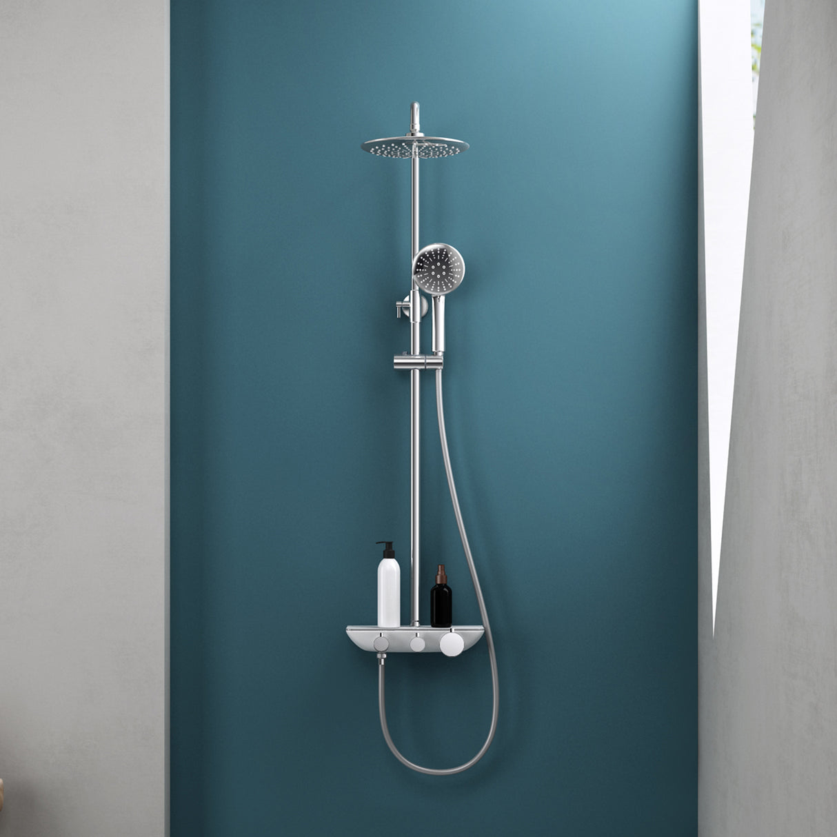 sistema de ducha glasvilla con ducha de mano y de cabeza, ducha de lluvia, grifería de ducha con juego de soporte de pared