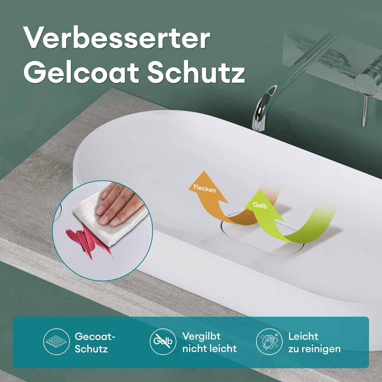 glasvilla Lavabo da Appoggio da Marmo fuso Lavandino Bagno con Rivestimento Nano Colossum826