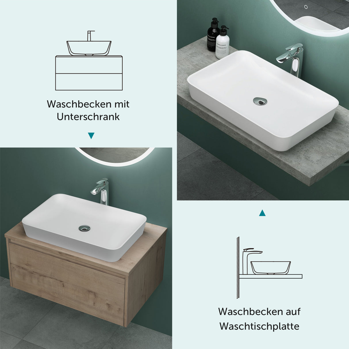 glasvilla Lavabo Lavabo sobre encimera de mineral compuesto Cuenco de lavabo mueble de baño incl. Conexiones estándar DIN-Col815