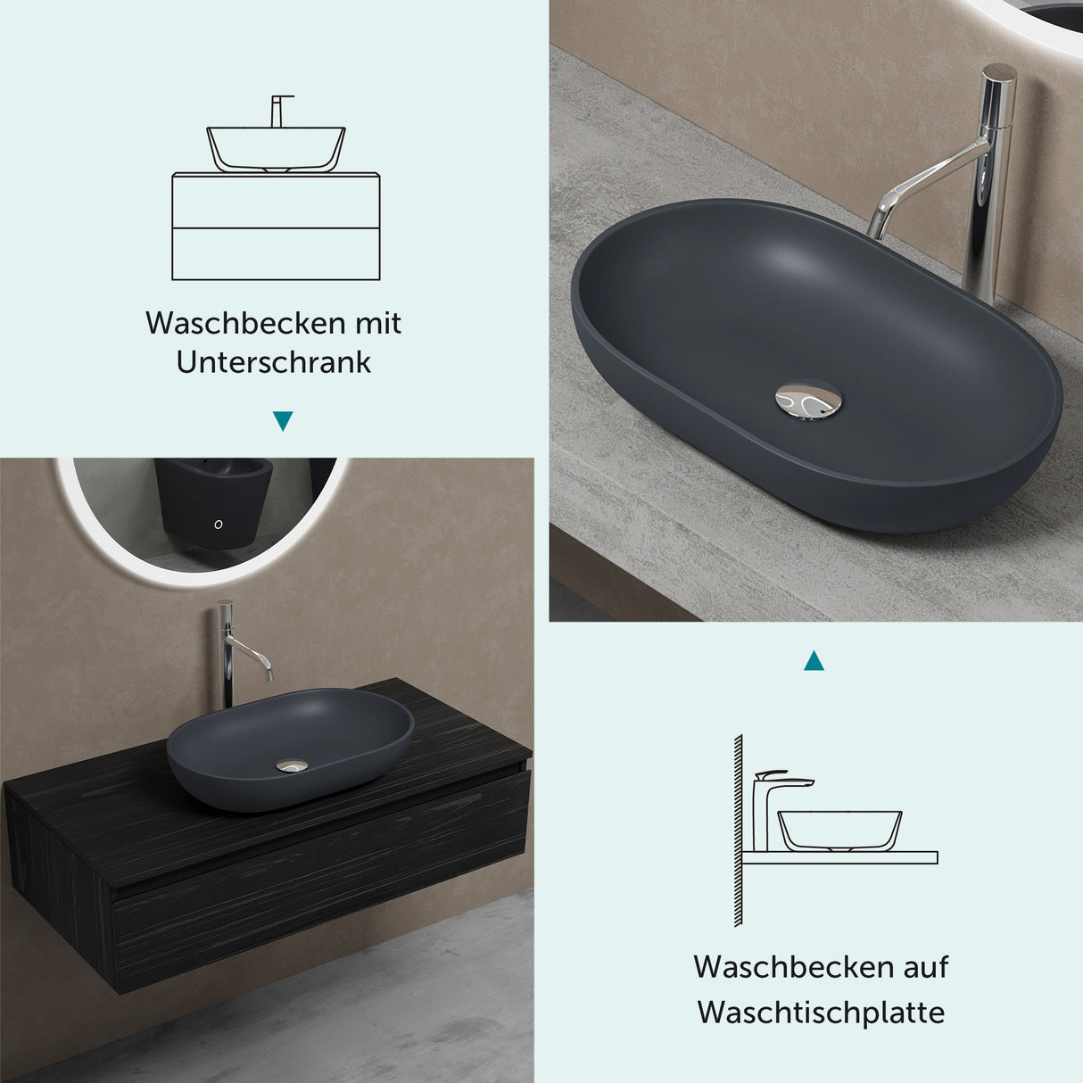 glasvilla Waschbecken Mineralguss Aufsatzwaschbecken Waschschale Col808