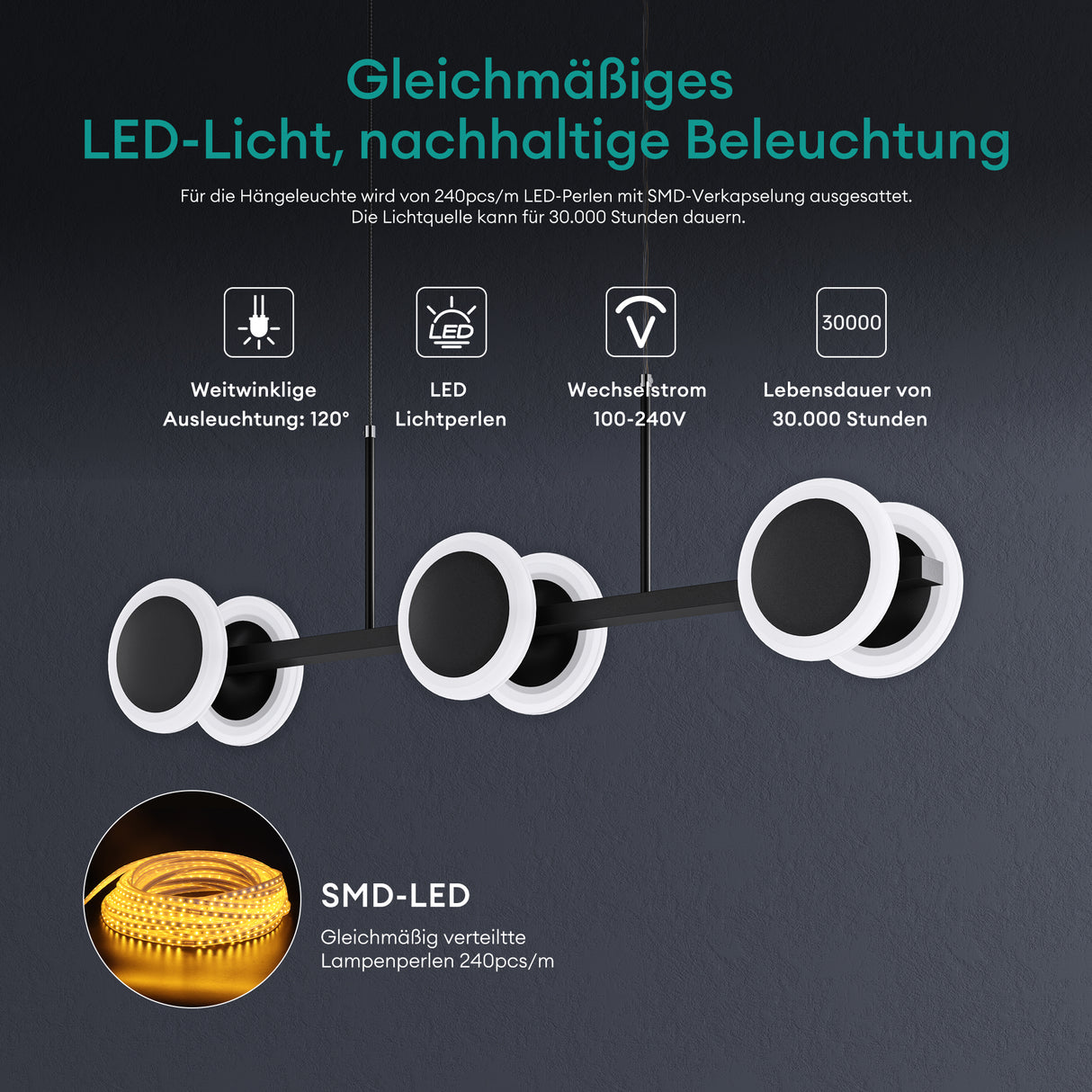 lampara colgante glasvilla 70cm LED regulable con control remoto 3000K/4000K/6000K cable ajustable 24W negro mate lámpara colgante para comedor sala de estar dormitorio