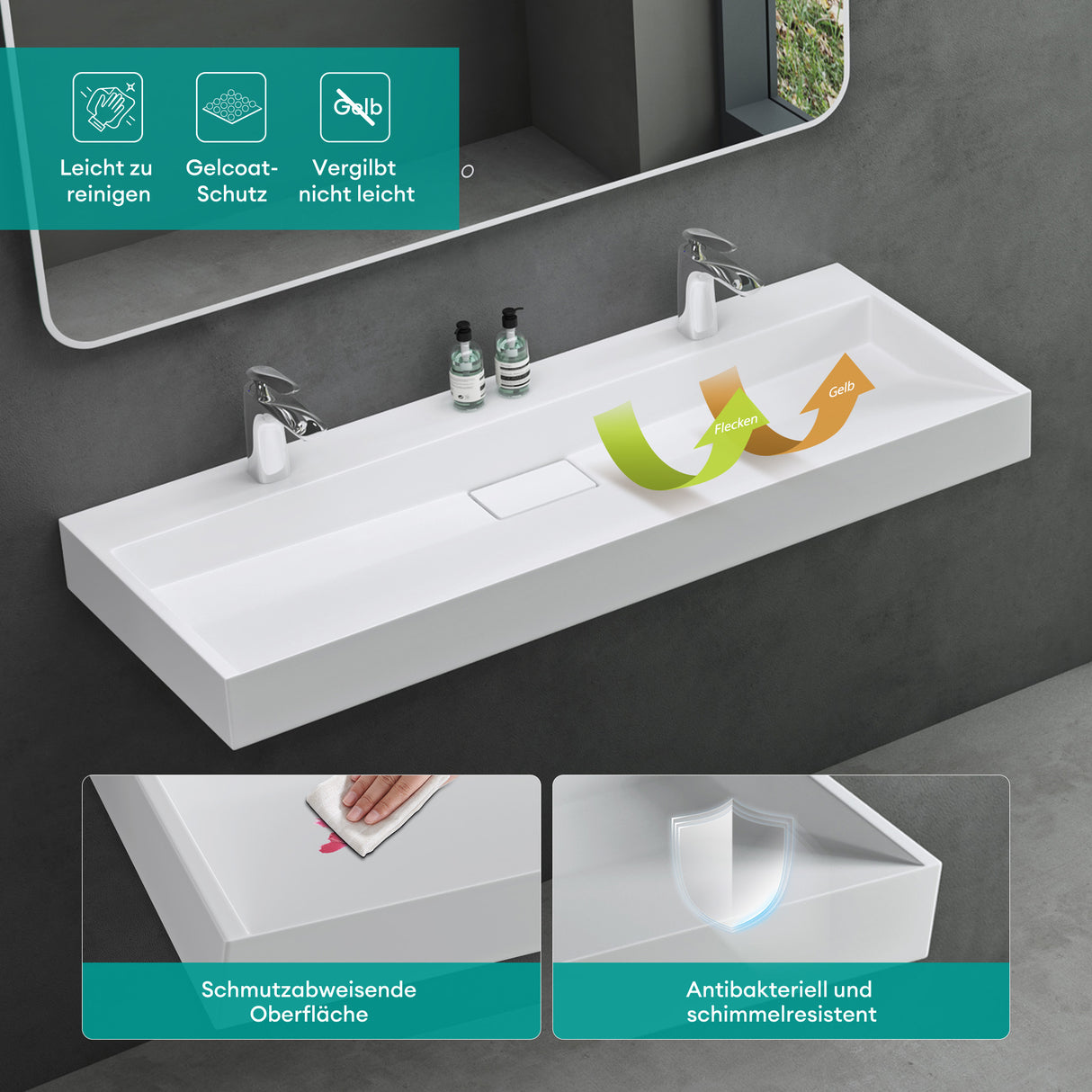 Lavabo Glasvilla Col19 Mineralguss moderno con válvula incluida