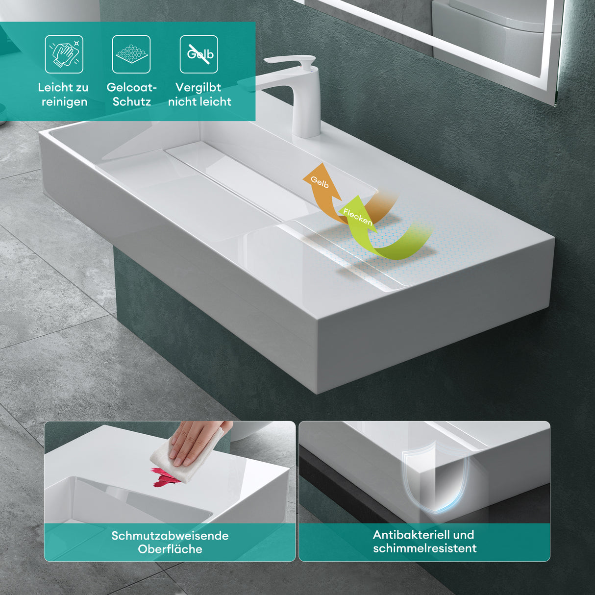 glasvilla Lavabo da Appoggio Lavandino Bagno Sospeso da Marmo Fuso Col12