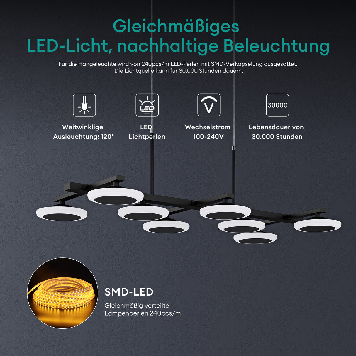 glasvilla Lampadario a Sospensione con Cavo Regolabile Lampada da Soffitto a Sospensione LED Dimmerabile con Telecomando per Sala da Pranzo, Camera da Letto e Soggiorno