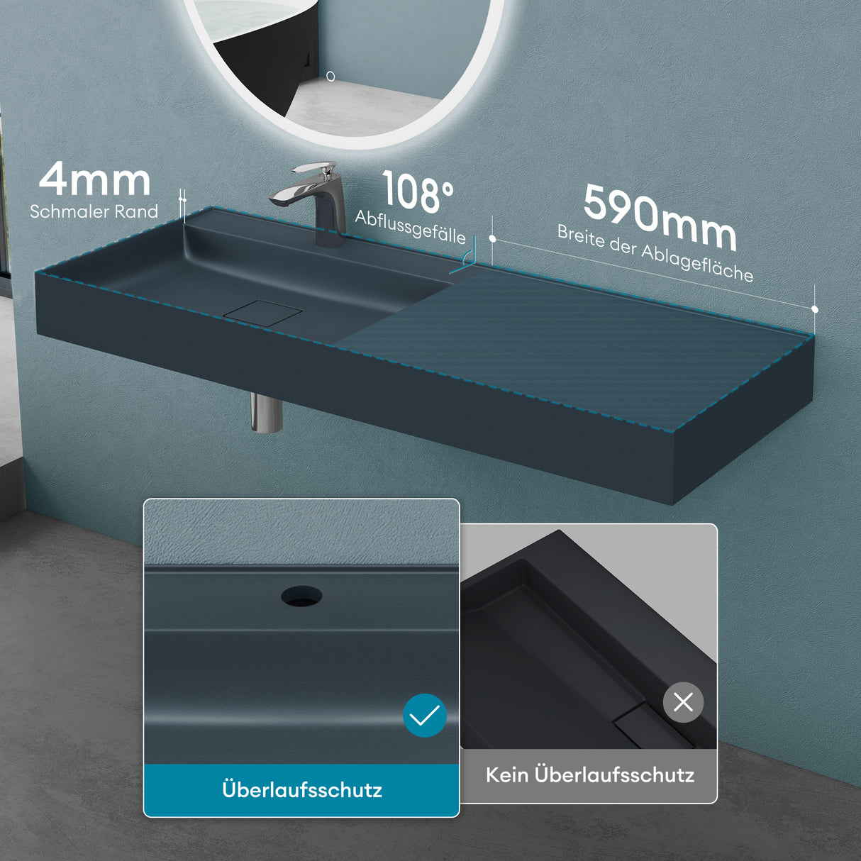Lavabo Glasvilla Col630 Mineralguss de lujo con diseño moderno