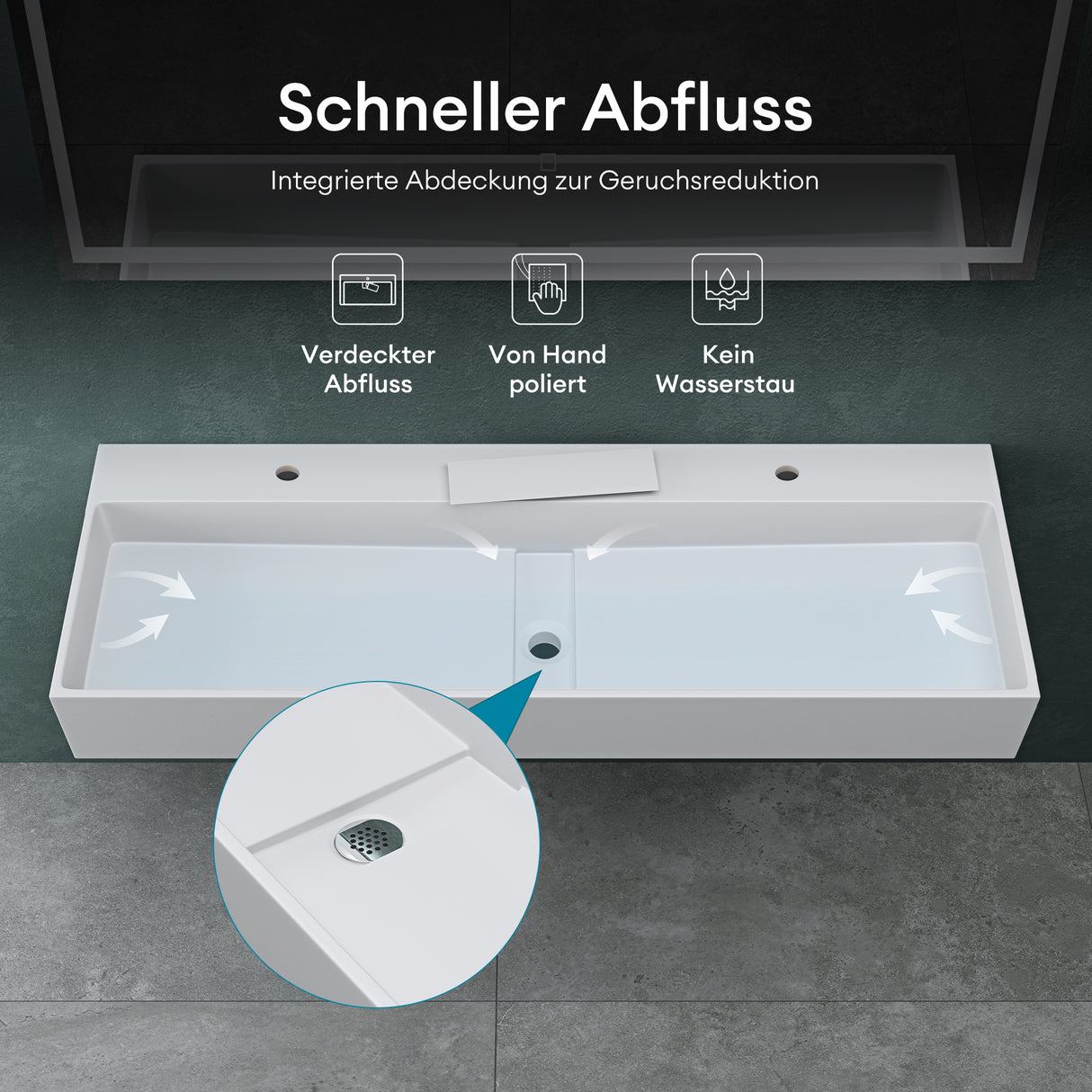 Lavabo Glasvilla Col6028 – Mineralguss con orificio para grifo, diseño y funcionalidad superior