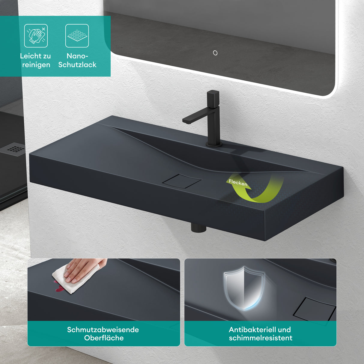 glasvilla Lavabo da Appoggio da Marmo fuso Lavabo Bagno Sospeso Lavandino Bagno Rettangolare Colossum810