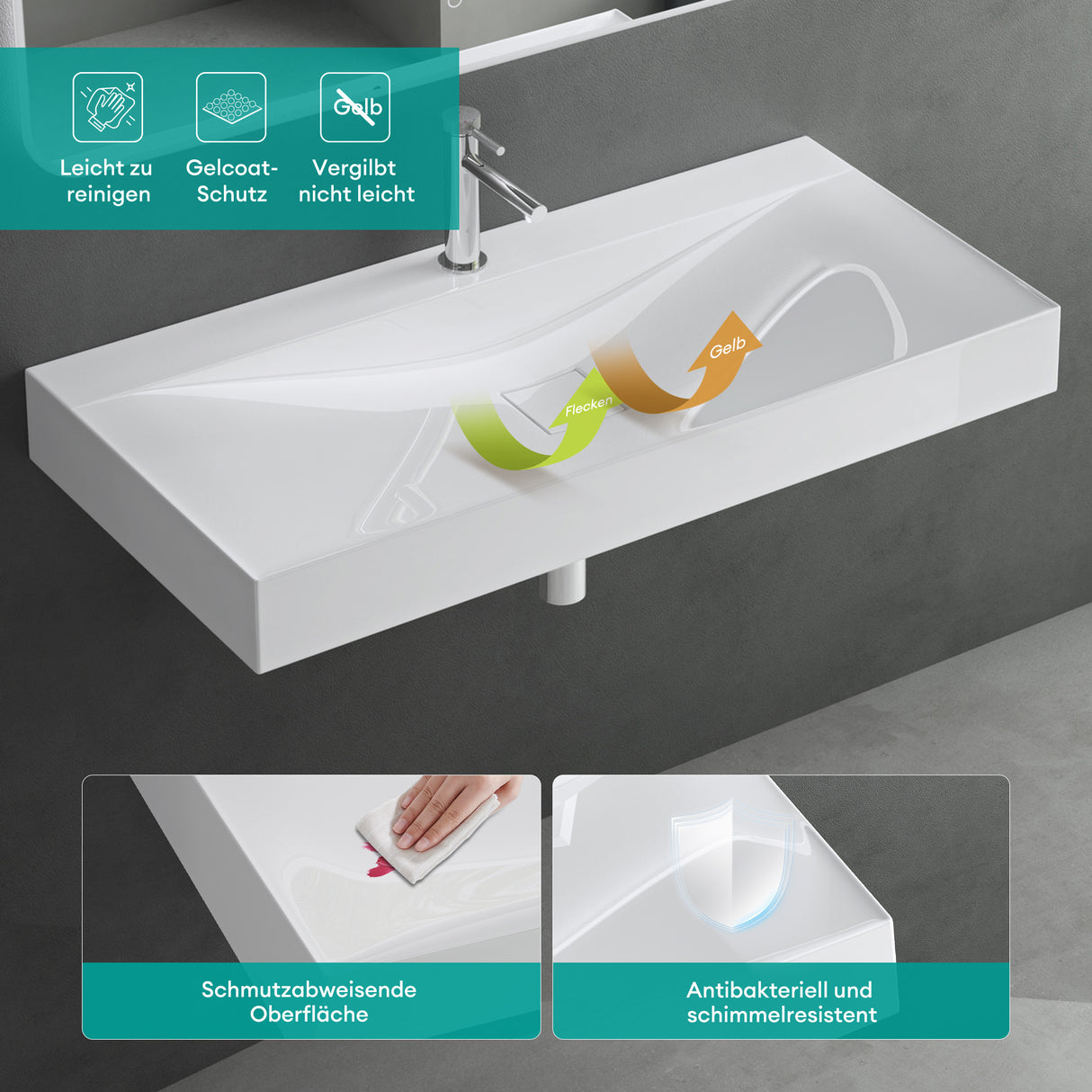 glasvilla Lavabo da Appoggio da Marmo fuso Lavabo Bagno Sospeso Lavandino Bagno Rettangolare Colossum810