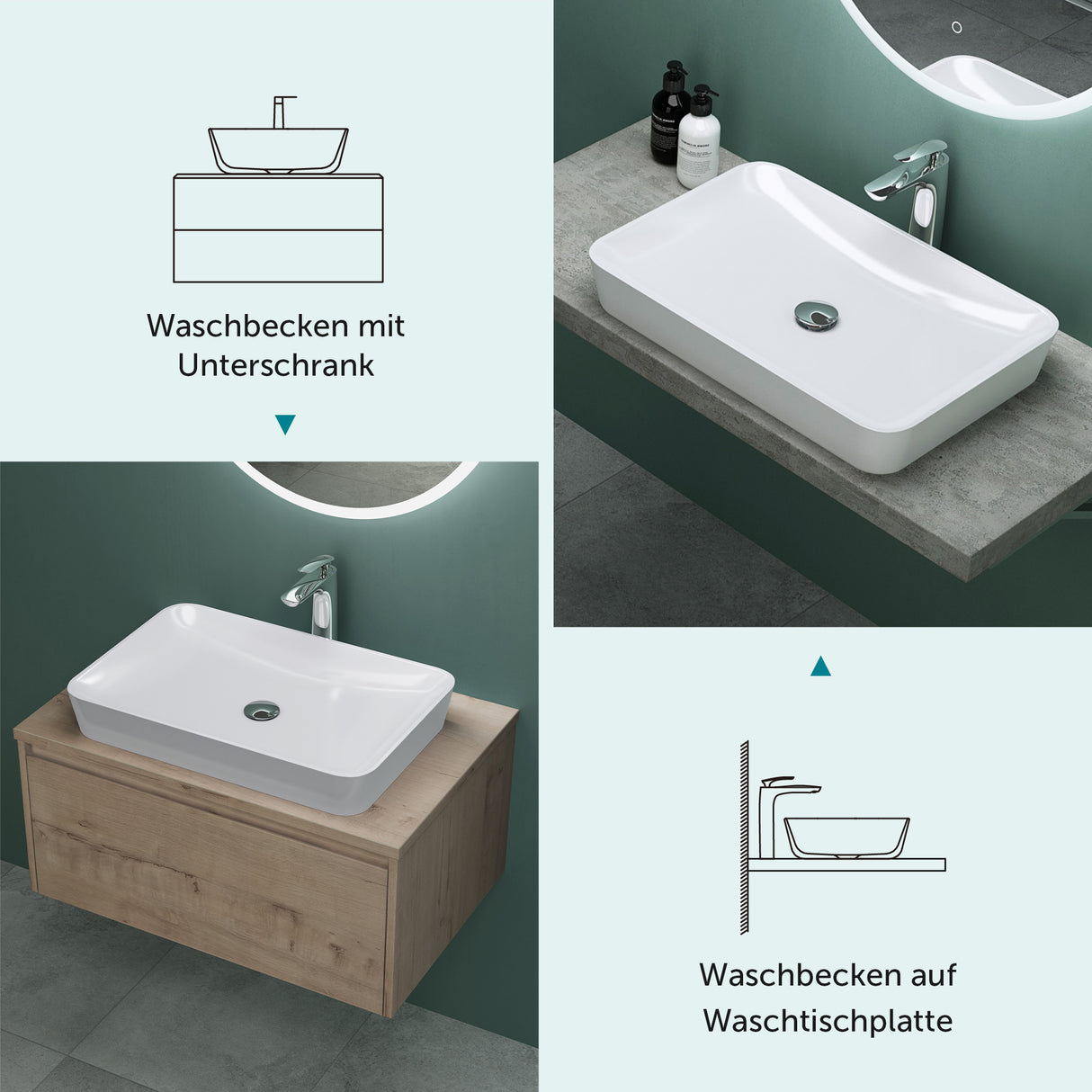 glasvilla Lavabo Lavabo sobre encimera de mineral compuesto Cuenco de lavabo mueble de baño incl. Conexiones estándar DIN-Col815