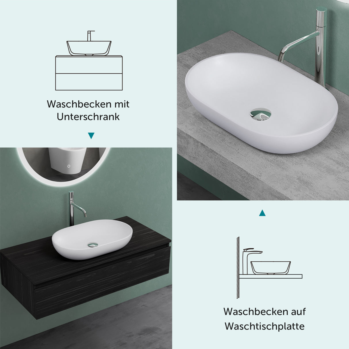 glasvilla Waschbecken Mineralguss Aufsatzwaschbecken Waschschale Col808