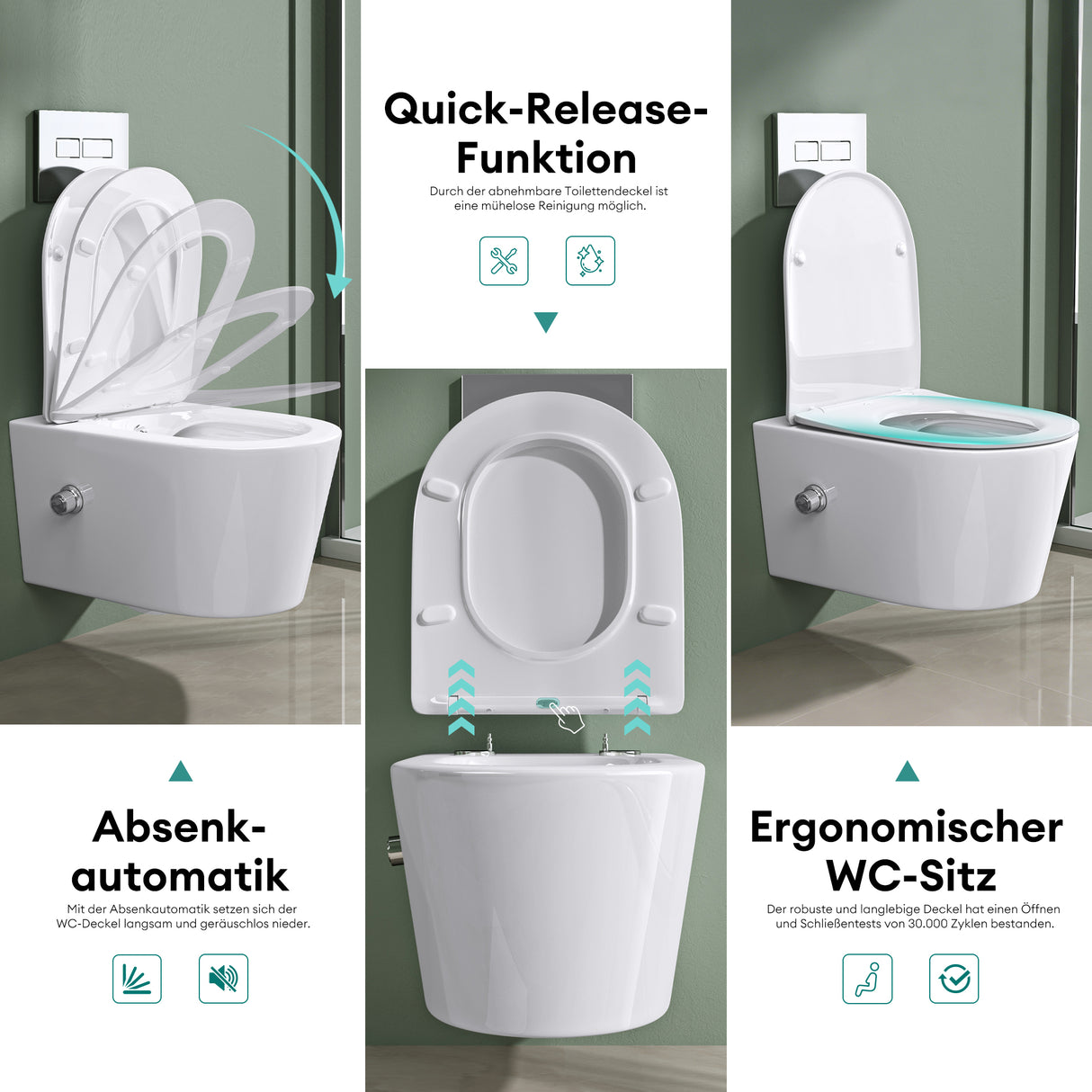 glasvilla Sanitari Bagno Sospeso in Ceramica Sanitari Bagno con Soft Close WC Sospeso Montaggio a Parete