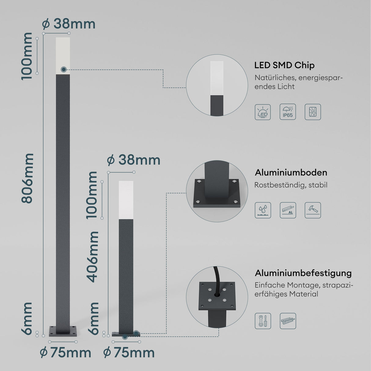 glasvilla Lampada da Giardino IP65 Lampada da Terra per Giardino 3000K | Lampada da Terra per Esterni 3W Luce da Percorso Esterno per Giardini, Parchi, Aree Residenziali e Ingressi Deus Lumina