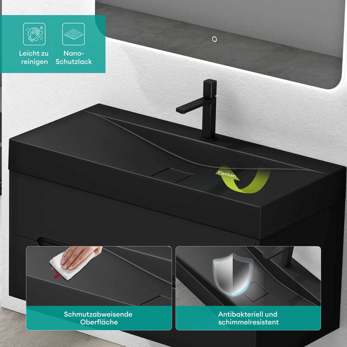 glasvilla Lavabo da Appoggio da Marmo fuso Lavabo Bagno Sospeso Lavandino Bagno Rettangolare Colossum810