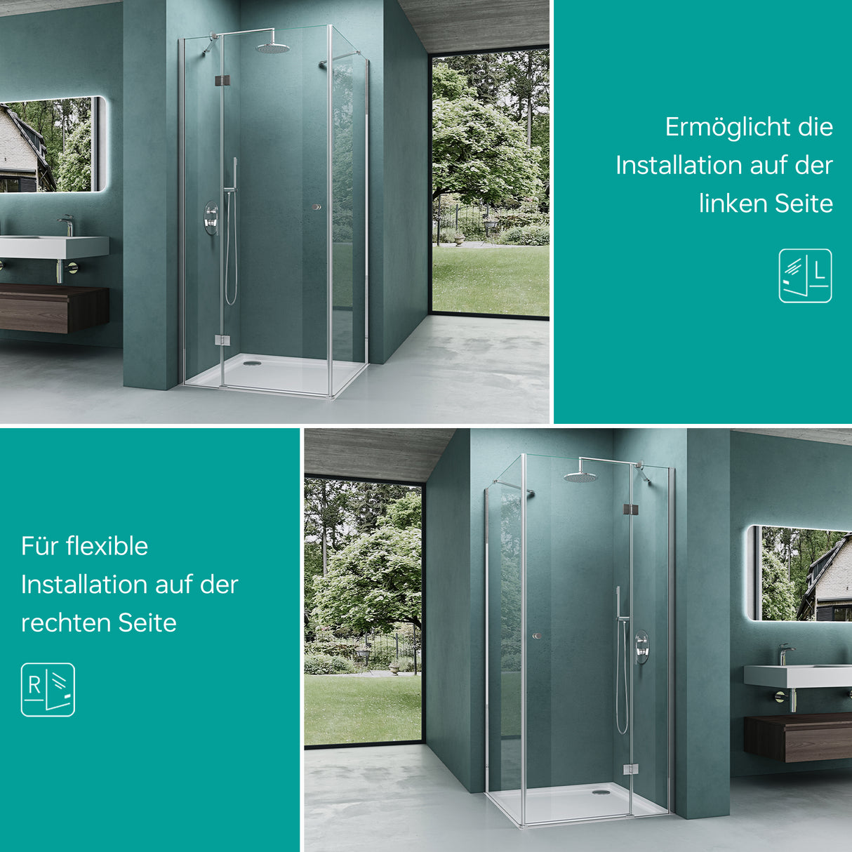 glasvilla Cabina de Ducha 6mm Vidrio de Seguridad con Easy-Clean mediante recubrimiento NANO Mampara de Ducha Separación de Ducha Ravenna05k-Plus