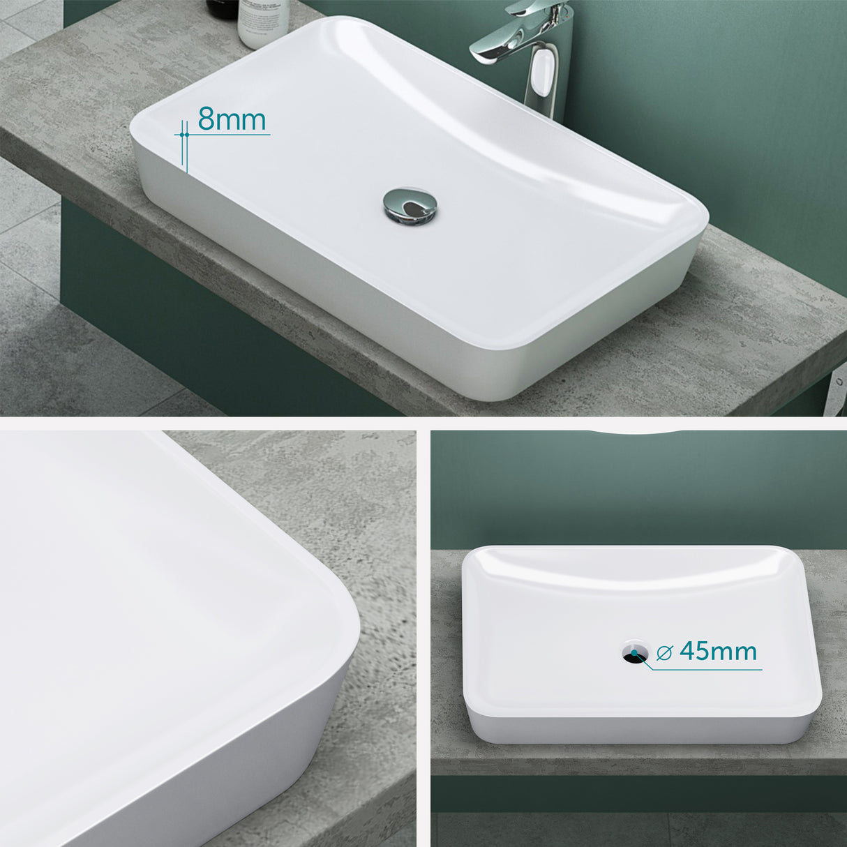 glasvilla Lavabo Lavabo sobre encimera de mineral compuesto Cuenco de lavabo mueble de baño incl. Conexiones estándar DIN-Col815