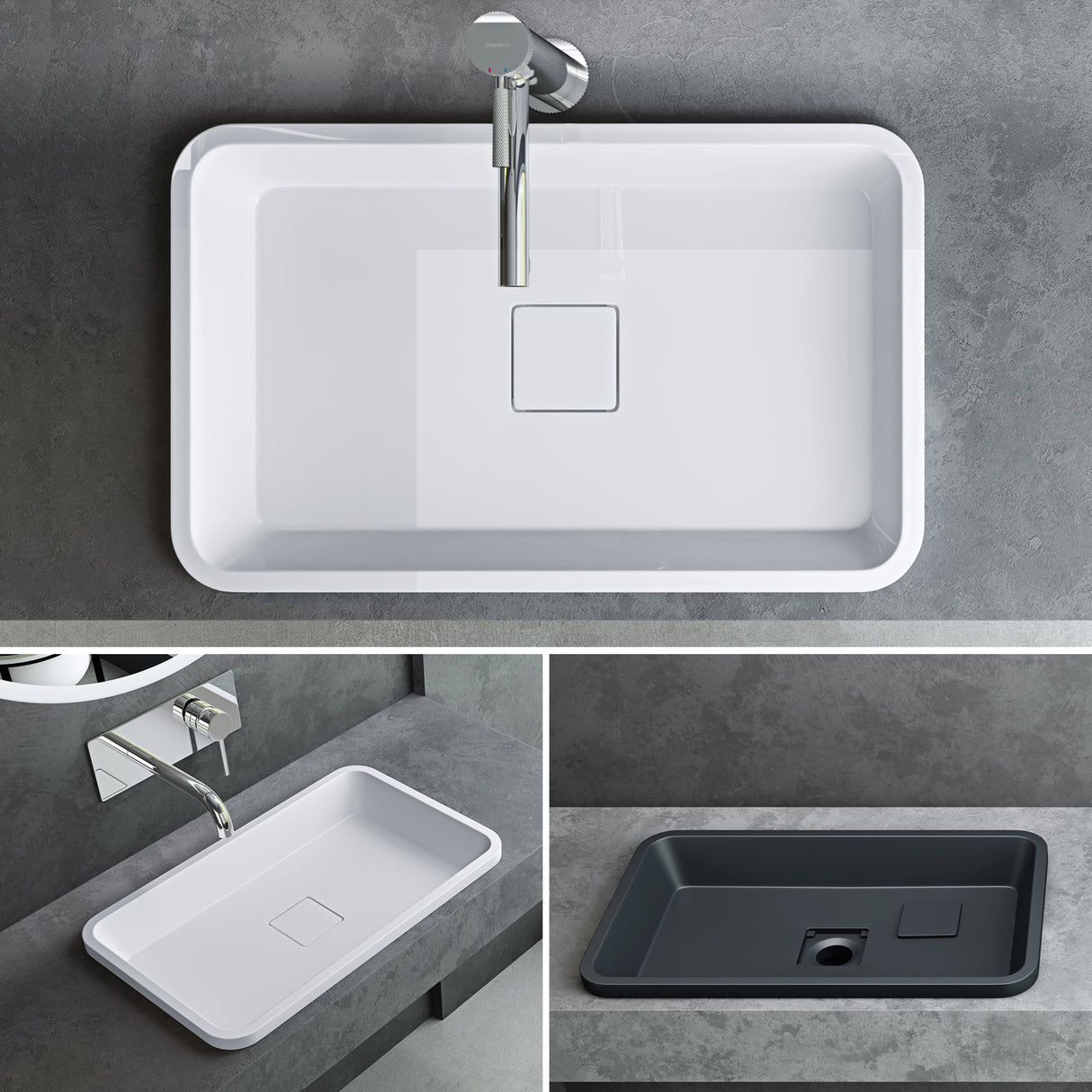 Lavabo Glasvilla, en fonte minérale, lavabo encastré avec couvercle de bonde Col104