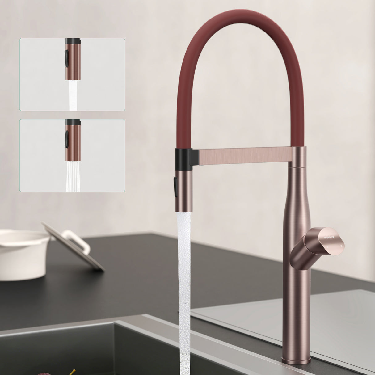 glasvilla Rubinetto per Cucina con 2 Modalità, Rubinetto Lavello Cucina in Acciaio Inossidabile 304 con Cartuccia Ceramica e Accesorri, Design Moderno Turnix-01