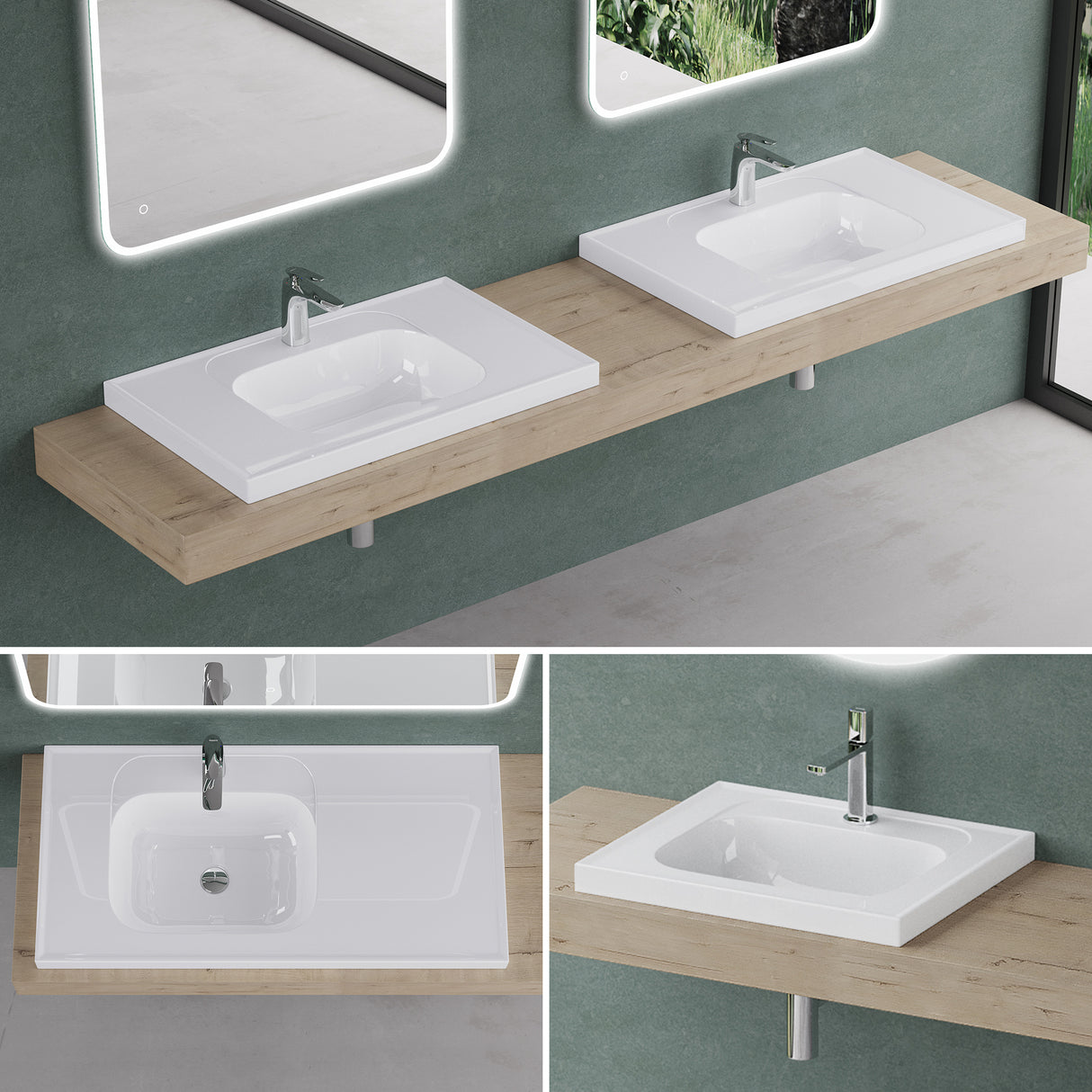 glasvilla Lavabo Brillante Blanco Lavabo de Empotrar Lavabo Mineral Rectangular Área de Lavado Col3601