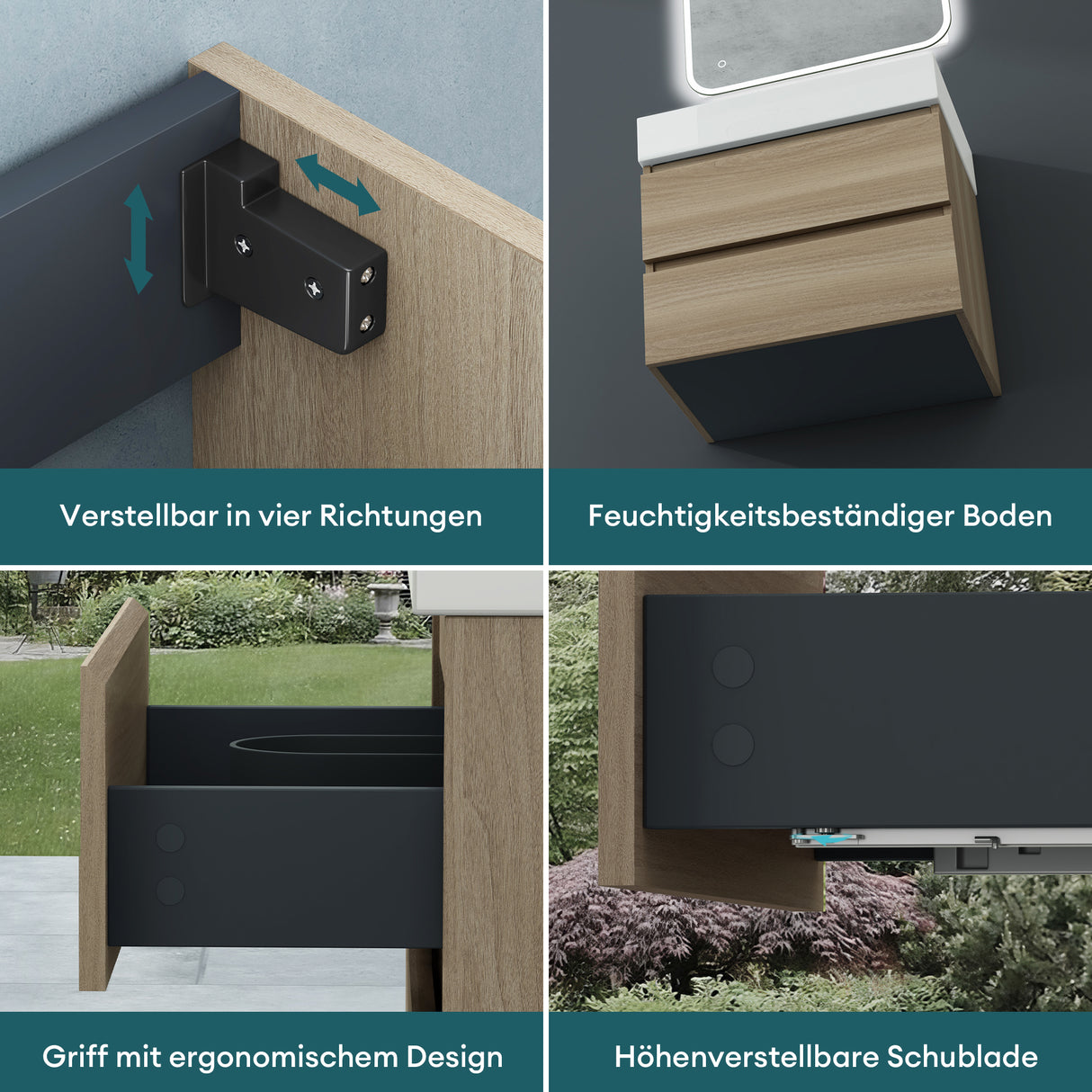 conjunto de muebles de baño glasvilla lavabo bajo encimera Verona con 2 cajones incluido lavabo y juego de desagüe