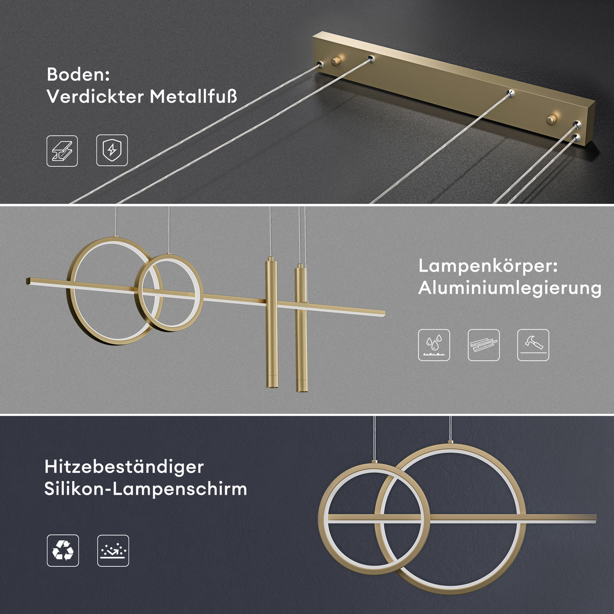 glasvilla Pendelleuchte 100cm LED Hängelampe Linear design 3000K/4200K/6000K Verstellbares Kabel 30W Hängeleuchte Alivetta2256