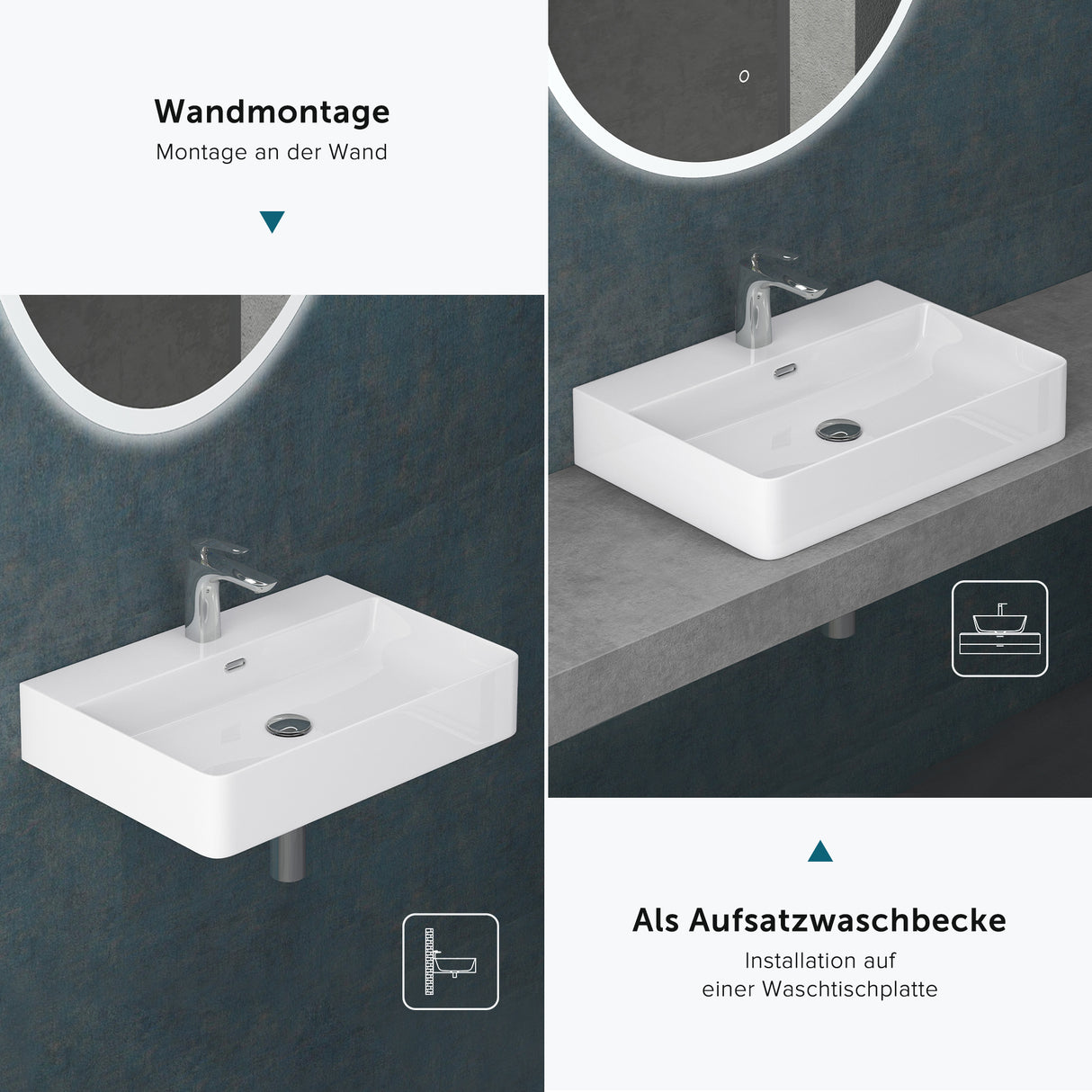 glasvilla Lavabo da Appoggio in Ceramica Lavabo Bagno Sospeso Lavandino Bagno con Nano Rivestimenti Meissen201