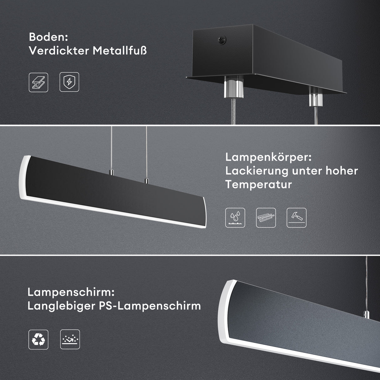 glasvilla Lampadario a Sospensione 20W, 100 CM Lampada da Soffitto a Sospensione Dimmerabile con Telecomando 3000K/4000K/6000K per Camera da Letto e Soggiorno