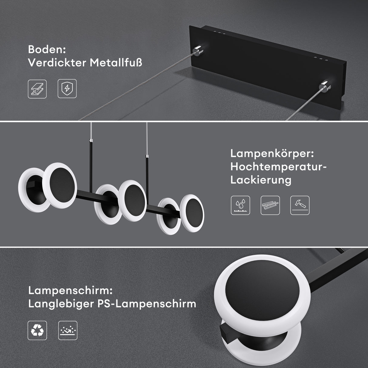 glasvilla Lampadario a Sospensione con Cavo Regolabile Lampada da Soffitto a Sospensione LED Dimmerabile con Telecomando per Sala da Pranzo, Camera da Letto e Soggiorno