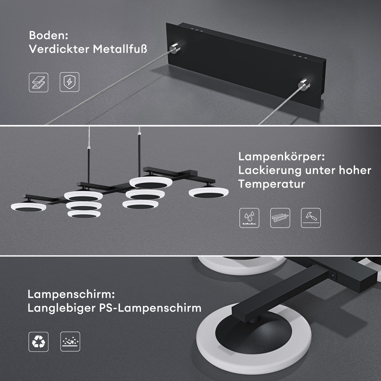 glasvilla Lampadario a Sospensione con Cavo Regolabile Lampada da Soffitto a Sospensione LED Dimmerabile con Telecomando per Sala da Pranzo, Camera da Letto e Soggiorno