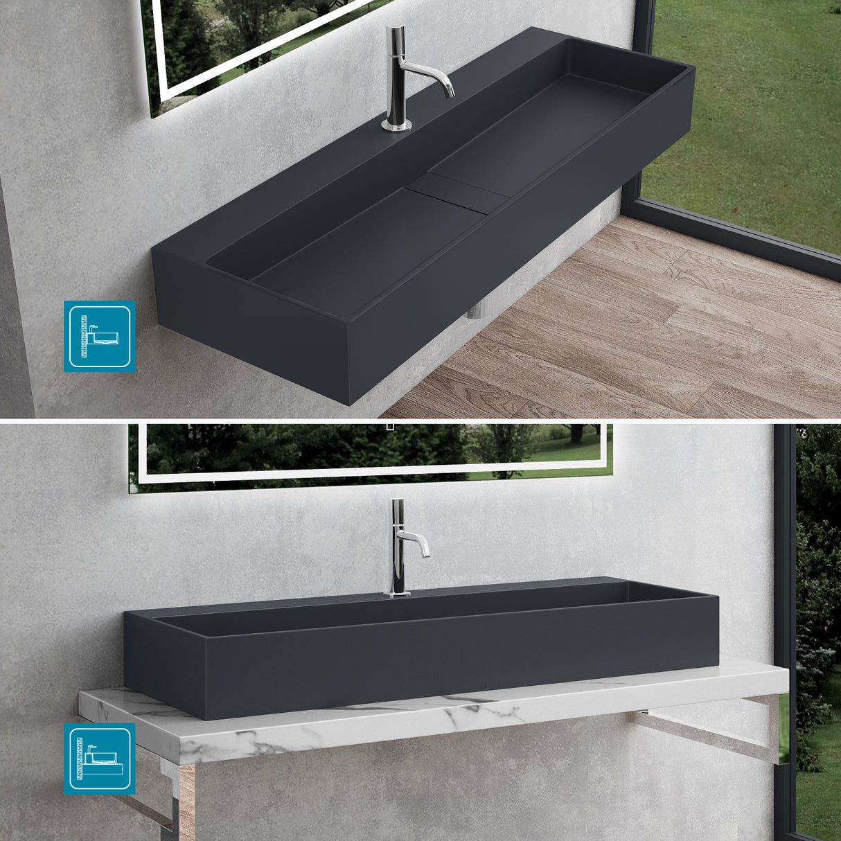 Lavabo Glasvilla Col6028 – Mineralguss con orificio para grifo, diseño y funcionalidad superior