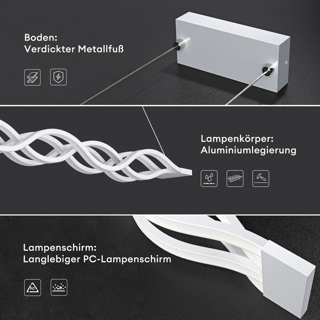 glasvilla Lampadario a Sospensione 60W, 106CM, Lampada da Soffitto a Sospensione Dimmerabile con Telecomando 3000K/4000K/6000K e Cavo Regolabile per Camera da Letto e Soggiorno