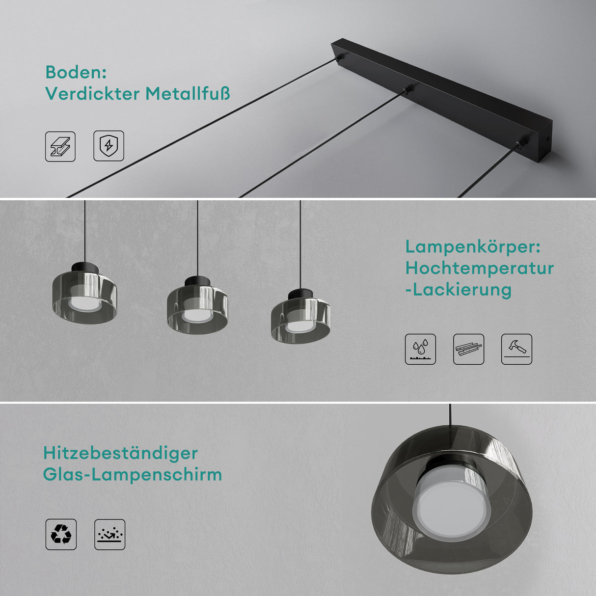 glasvilla Lampadario a Sospensione Temperature di Colore 3000K/4000K/6000K Lampada da Soffitto a Sospensione con Cavo Regolabile per Sala da Pranzo, Camera da Letto e Soggiorno