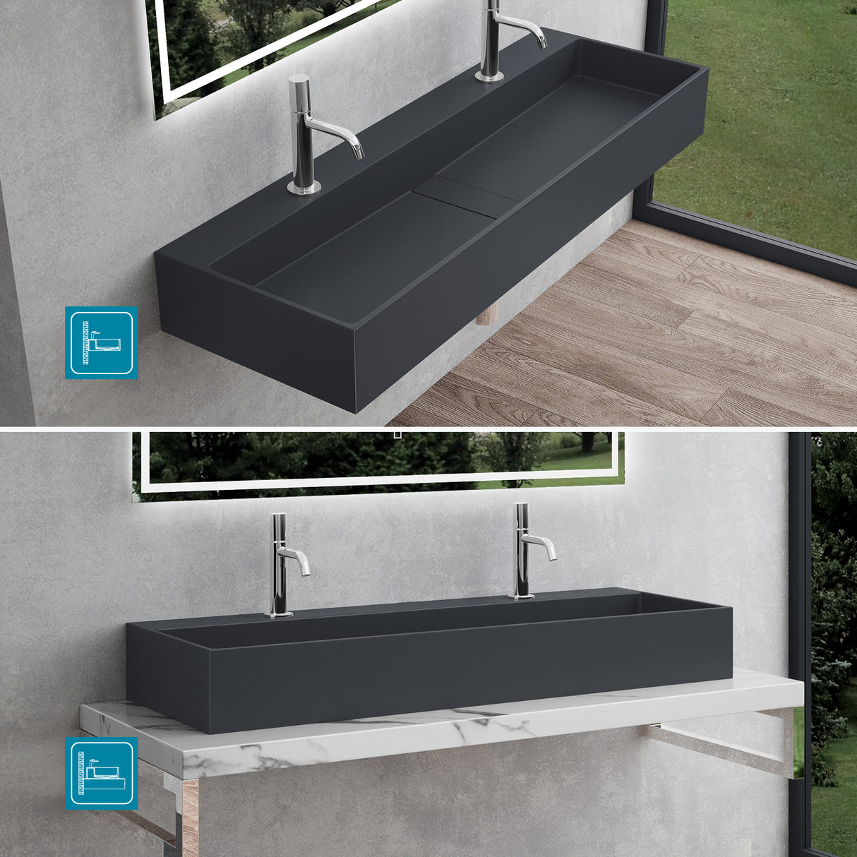 Lavabo Glasvilla Col6028 – Mineralguss con orificio para grifo, diseño y funcionalidad superior