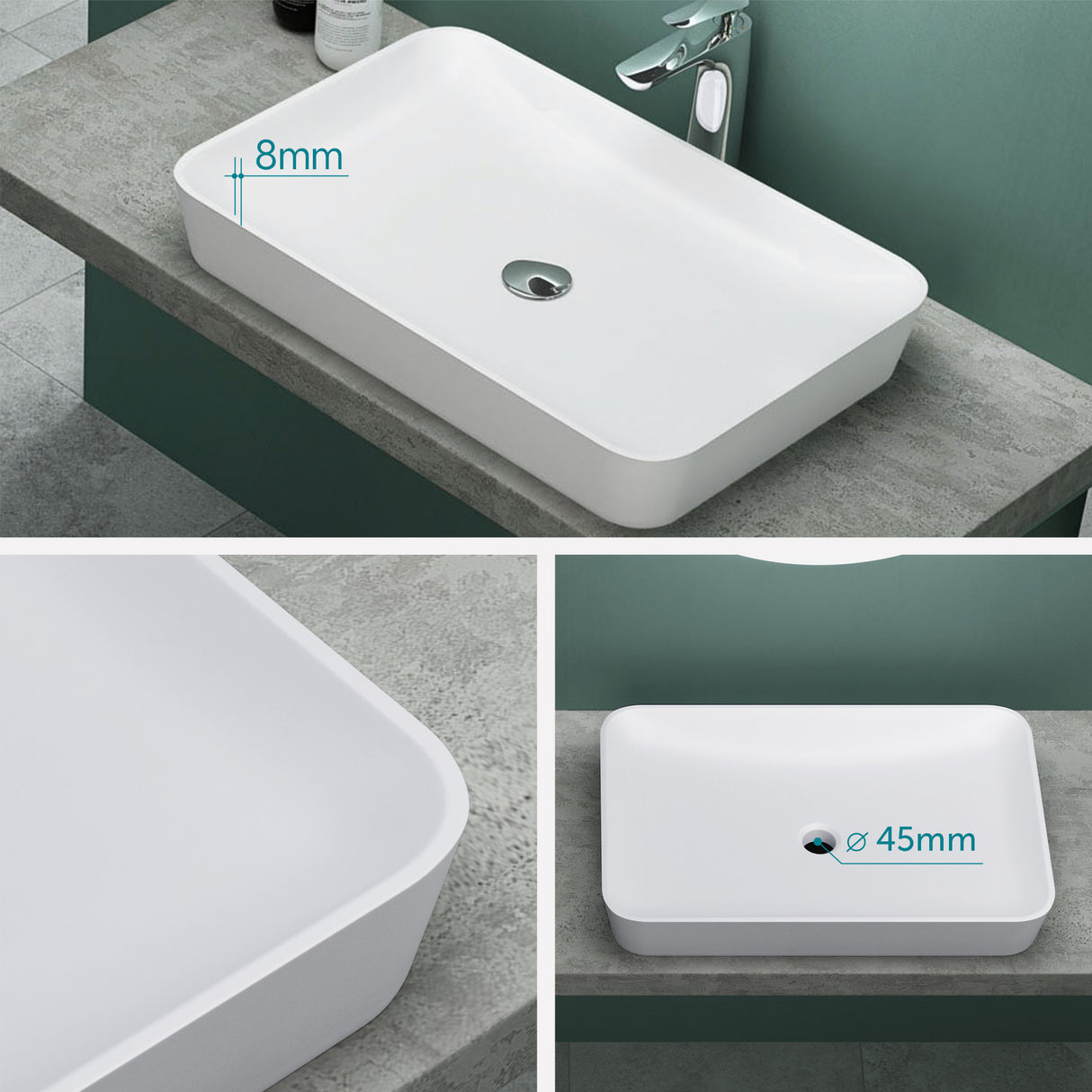 glasvilla Lavabo Lavabo sobre encimera de mineral compuesto Cuenco de lavabo mueble de baño incl. Conexiones estándar DIN-Col815