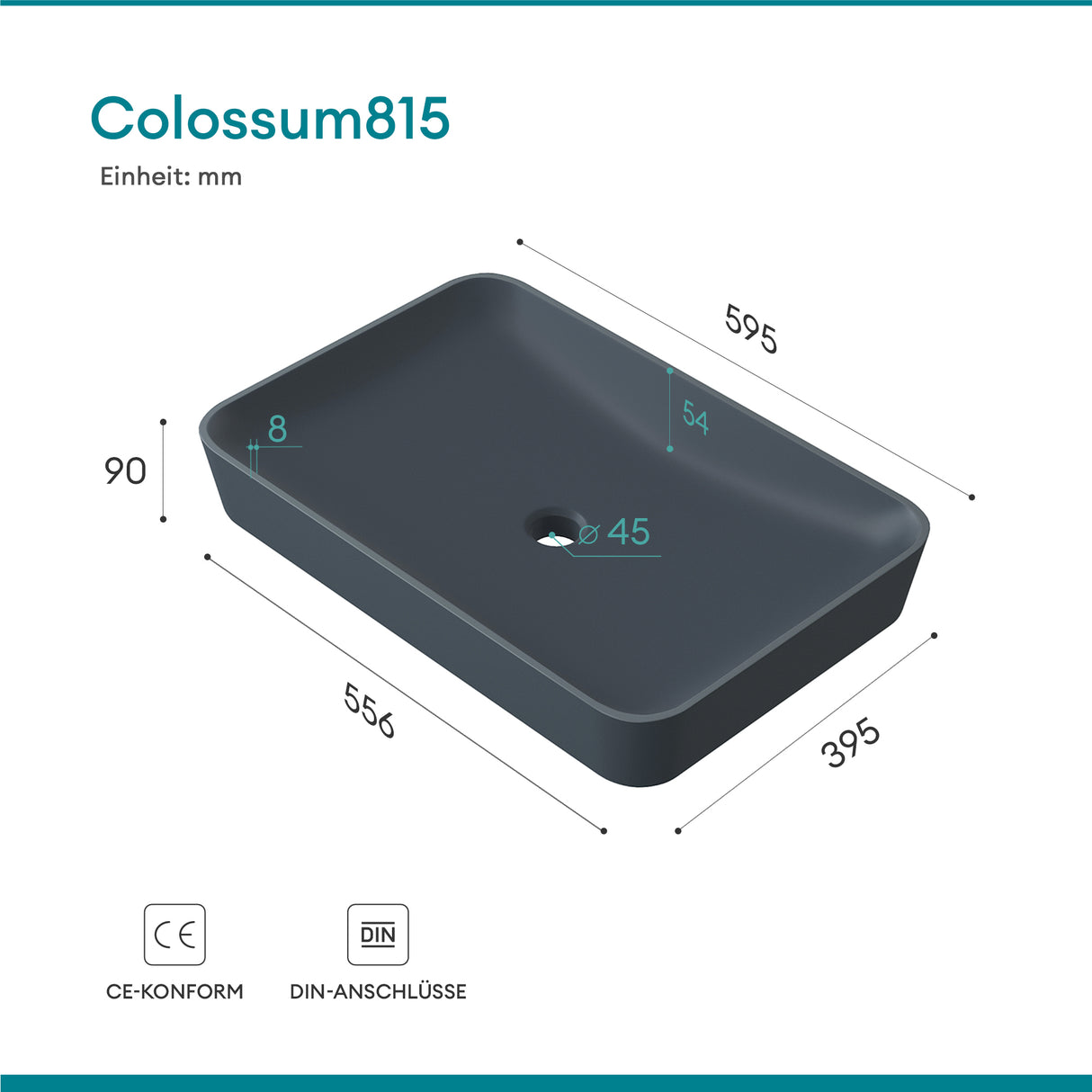 glasvilla Lavabo Lavabo sobre encimera de mineral compuesto Cuenco de lavabo mueble de baño incl. Conexiones estándar DIN-Col815