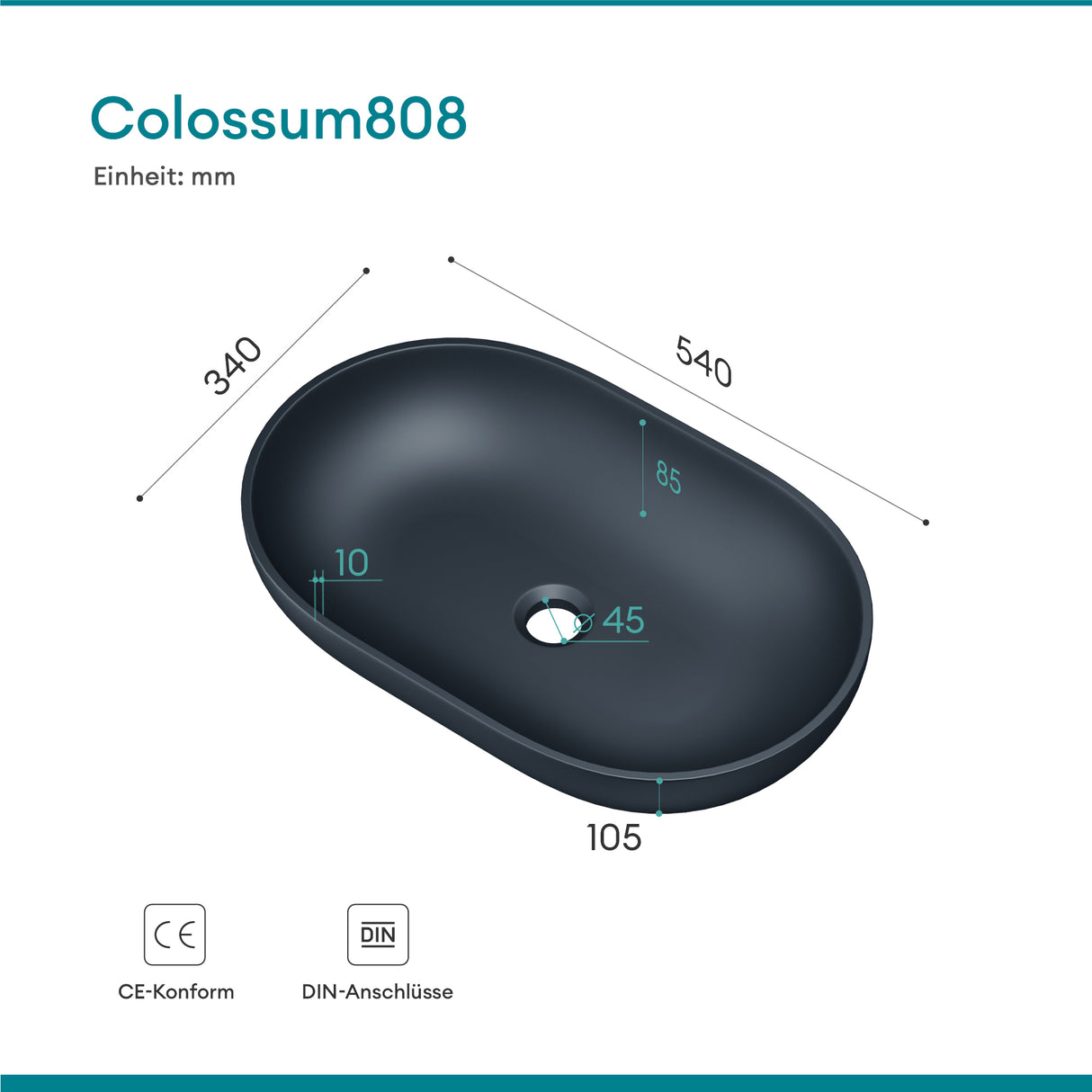 glasvilla Waschbecken Mineralguss Aufsatzwaschbecken Waschschale Col808