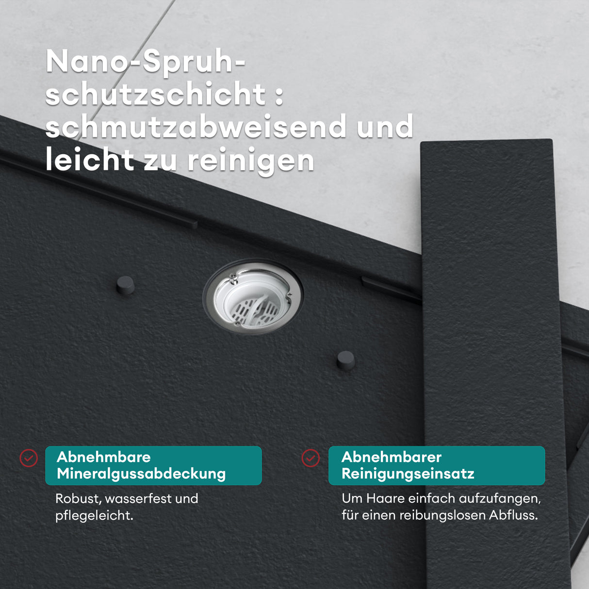 glasvilla Piatto Doccia in Pietra Artificiale, Piatto Doccia con Attacco DIN, Altezza 3CM, Geoma10