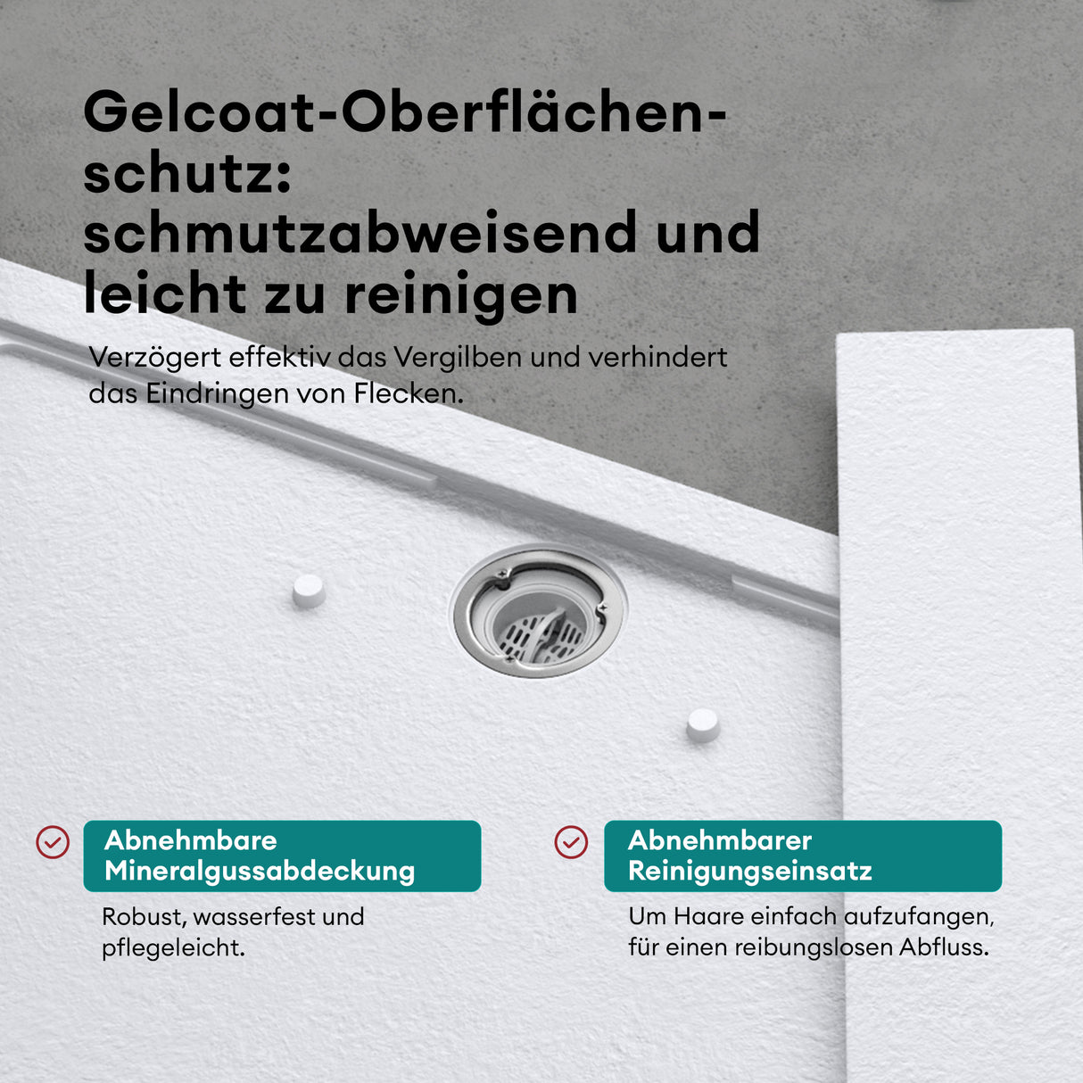 glasvilla Piatto Doccia in Pietra Artificiale, Piatto Doccia con Attacco DIN, Altezza 3CM, Geoma10