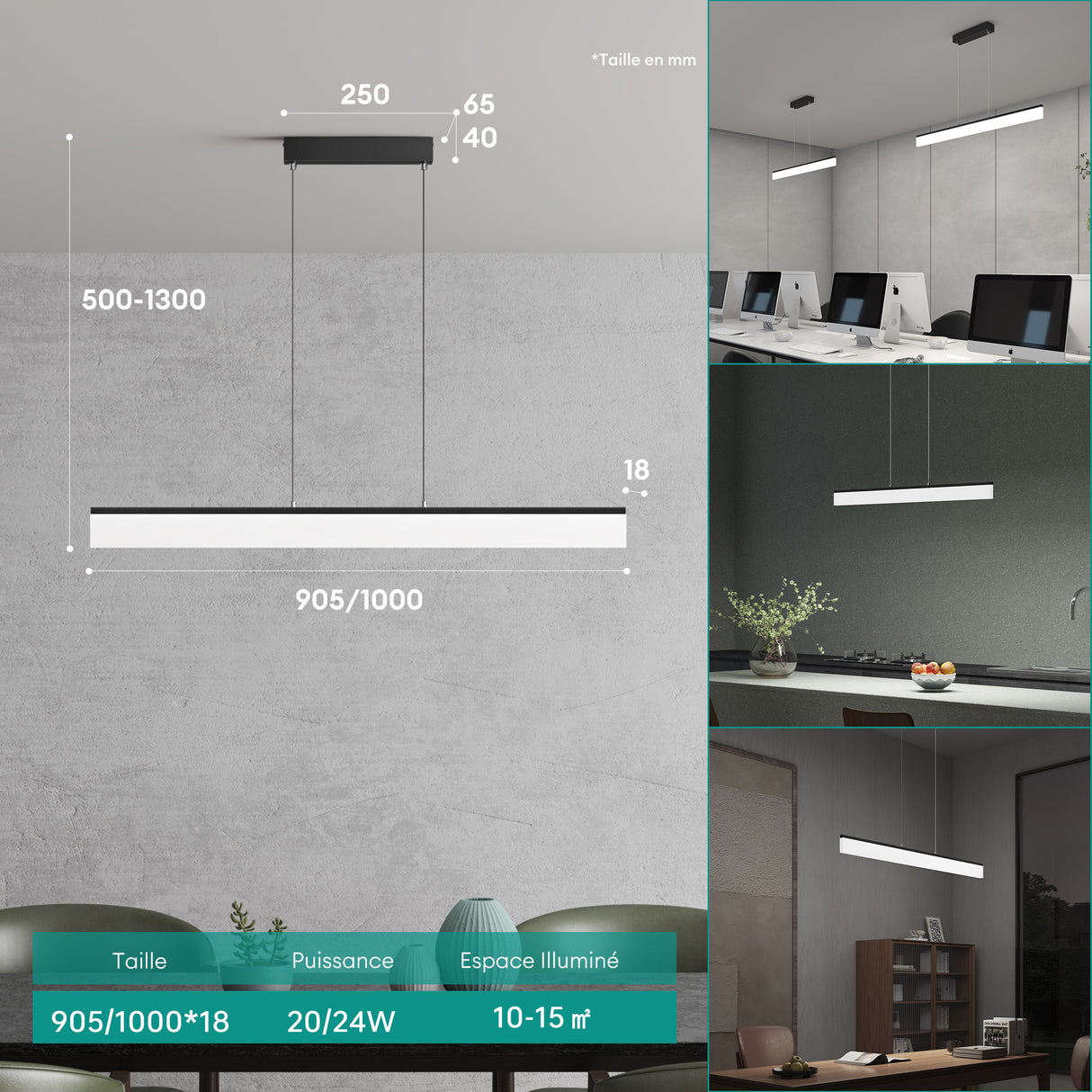 glasvilla Lampadario a Sospensione Dimmerabile con Telecomando Temperature di Colore 3000K/4000K/6000K Lampada da Soffitto a Sospensione con Cavo Regolabile per Camera da Letto e Soggiorno