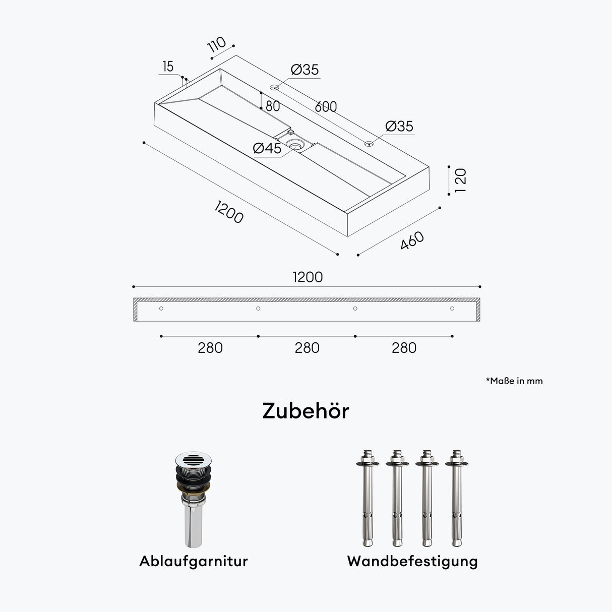 lavabo Glasvilla, lavabo à poser, lavabo suspendu, meuble vasque suspendu avec bonde, en fonte minérale, zone de vasque rectangulaire col19