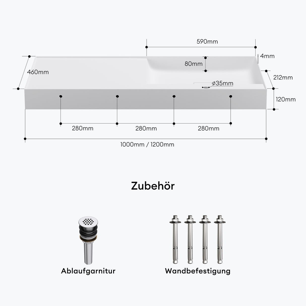 glasvilla Waschbecken Aufsatzwaschbecken Hängewaschbecken Mineralguss Rechteckig Waschplatz Col630