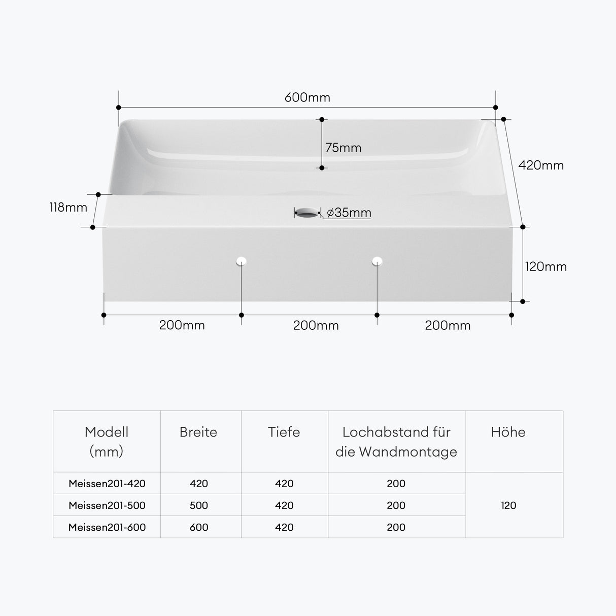 glasvilla Lavabo da Appoggio in Ceramica Lavabo Bagno Sospeso Lavandino Bagno con Nano Rivestimenti Meissen201