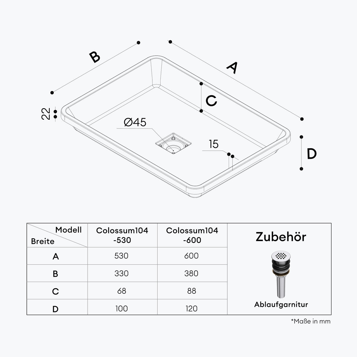 glasvilla Lavabo da Incasso da Marmo Fuso Lavandino Bagno da Appoggio con Coperchio di Scarico Col104